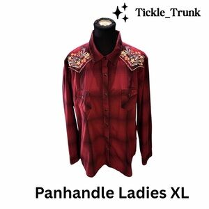 🔥 Panhandle Red Plaid Embroidered Snap Button Western Shirt